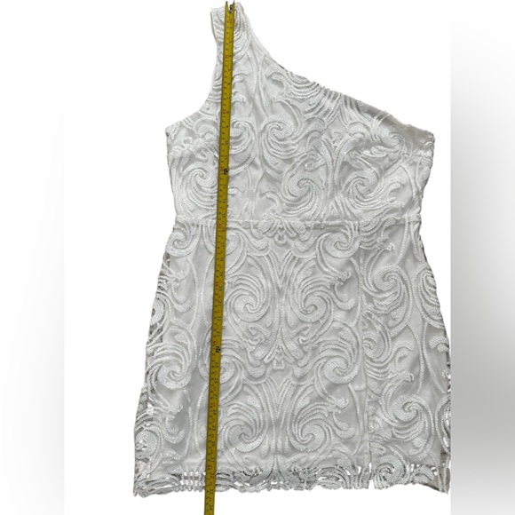 Madina White Sequin One-Shoulder Bodycon Mini Dress Lulus - Picture 10 of 10